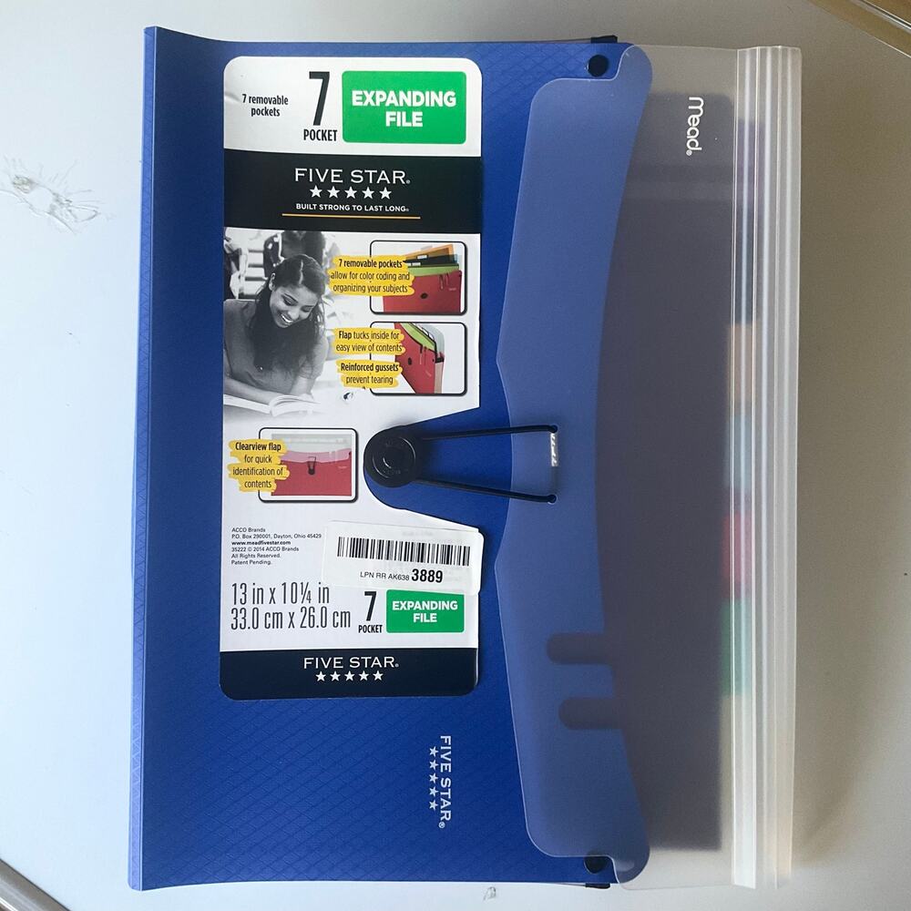 Mead Five Star 7 Pocket Expanding File, Blue